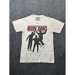 Womens Tee Run DMC Graphic Speckled Beige Black Hip Hop Style, Size S